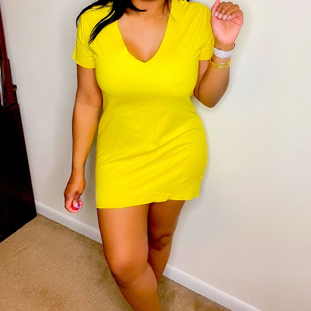 Loose fit bright yellow cotton t shirt dress